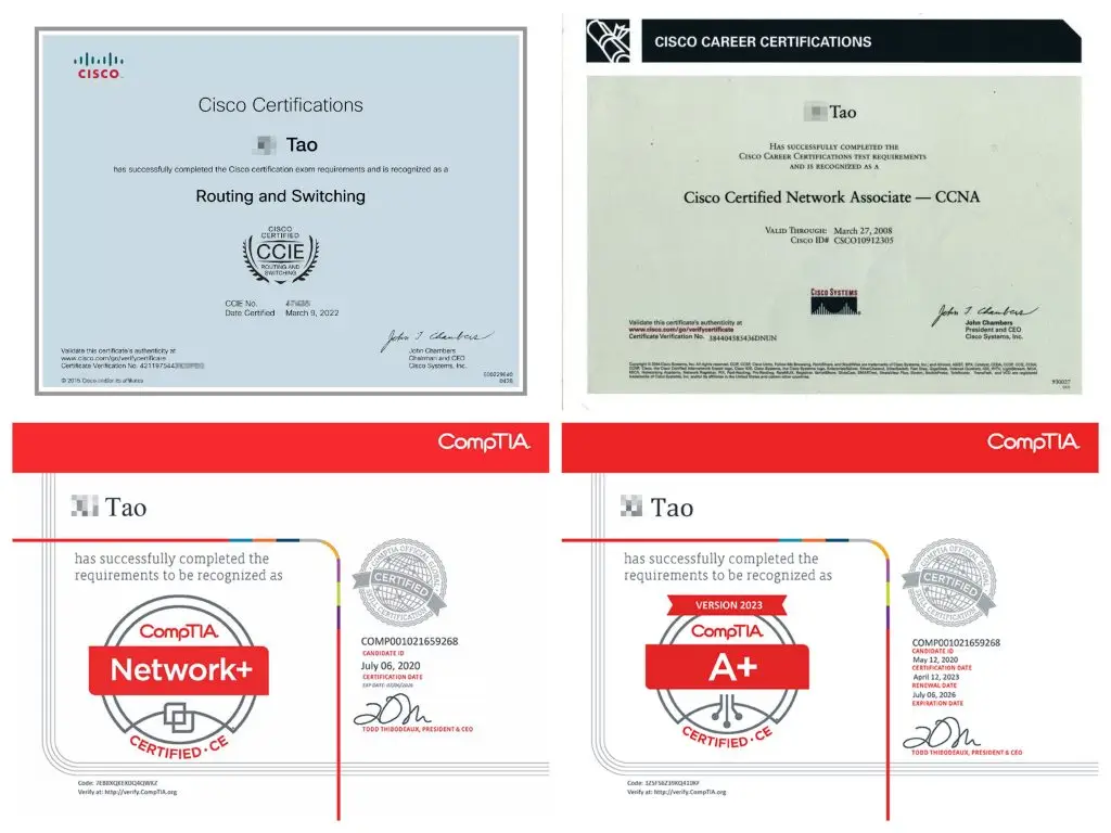 Earned multiple professional IT certifications